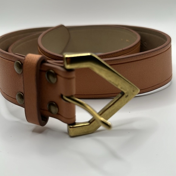 Express vegan leather brown belt with brass hardware - Picture 2 of 6